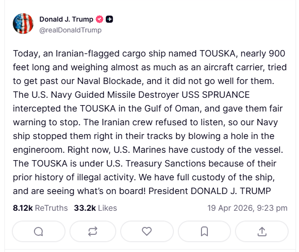2026 04 19 TS Trump Irainian ship